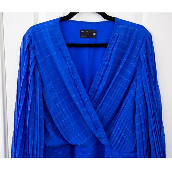 ASOS DESIGN Pleated Chiffon Maxi Cobalt Dress with Dotted Texture, size 14, NWT - Picture 3 of 9